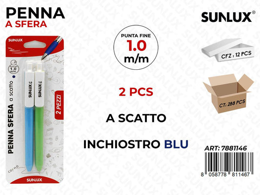 Penna a Scatto Blu Ass. 2 Pcs 1.0MM