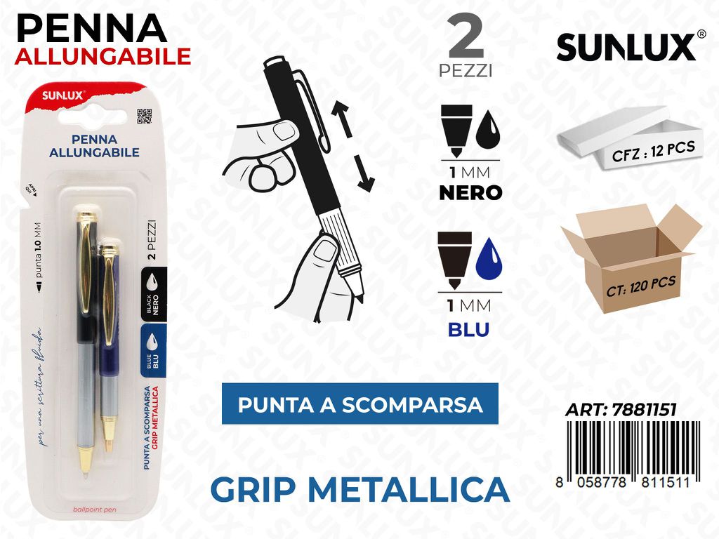 Sunlux Penna Allungabile Nero-blu 1MM 2PCS