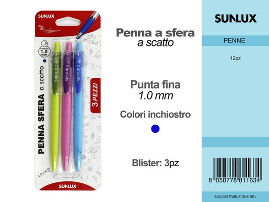 PENNA A SCATTO BLU ASS. 3 PCS /PZ DA 12**CFZ