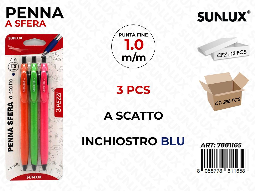 PENNA A SCATTO BLU ASS. 3 PCS /PZ DA 12**CFZ