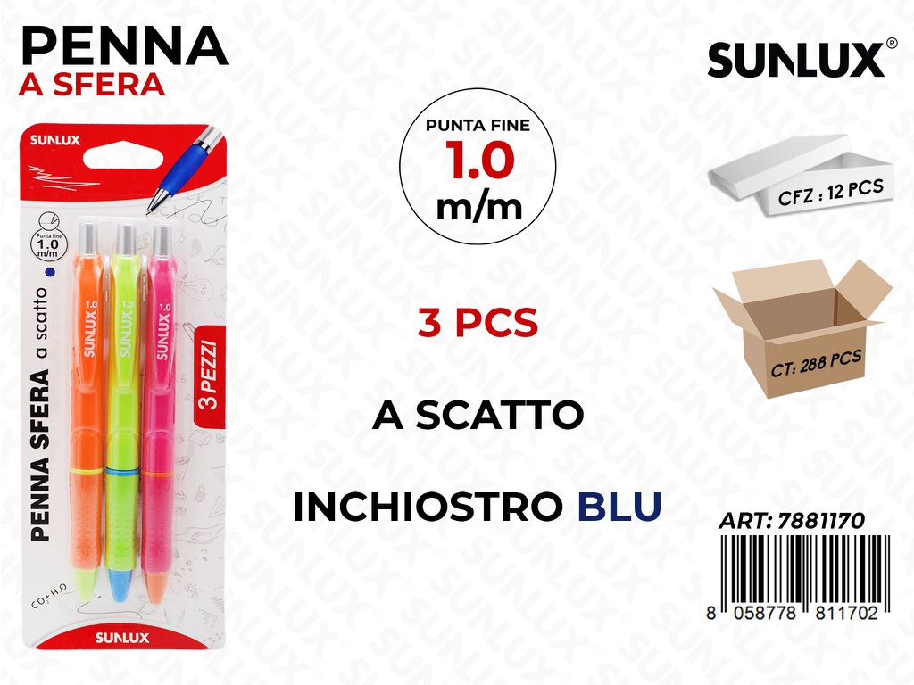 Penna a Scatto Blu Ass. 3 Pcs