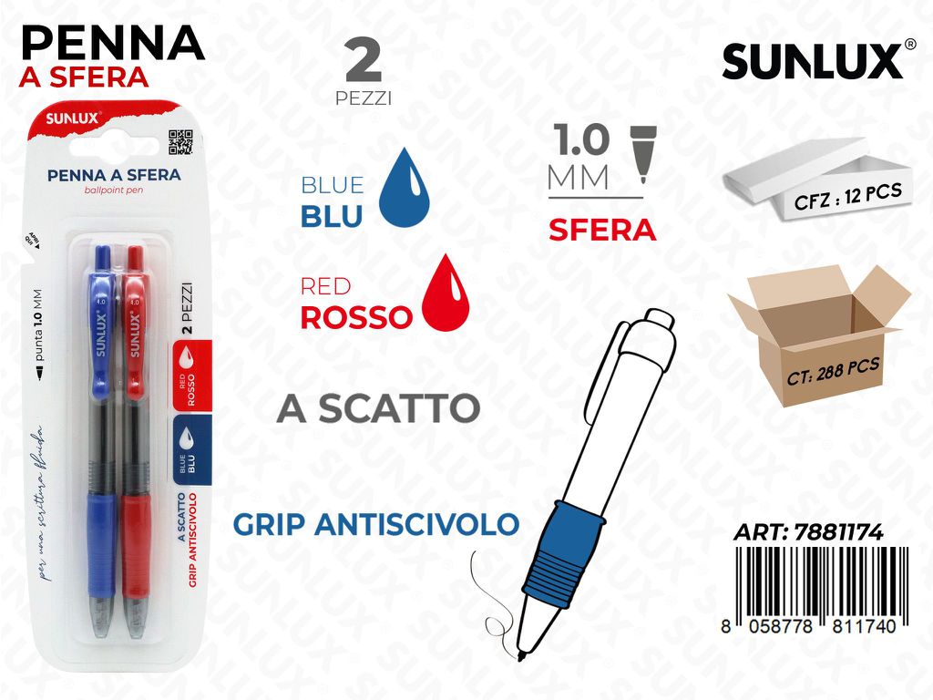 Penna Sfera a Scatto Blu-rosso 2PC