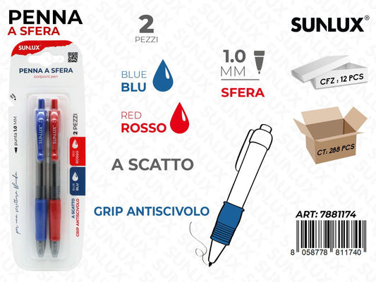 Penna Sfera a Scatto Blu-rosso 2PC