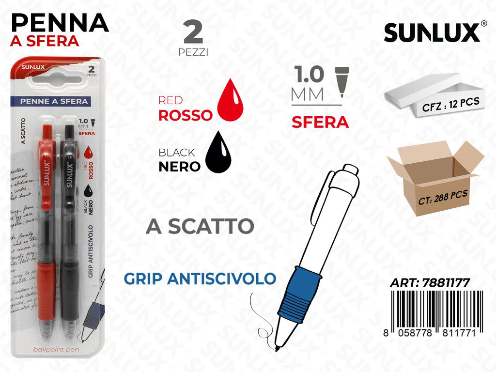 Penna a Scatto Nero-rosso 2PCS 1.0MM