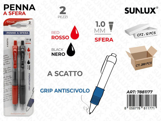 Penna a Scatto Nero-rosso 2PCS 1.0MM