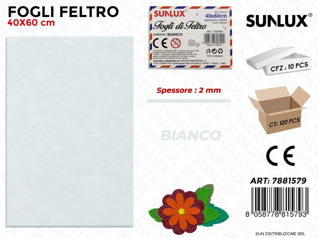 Fogli di Feltro Bianco 40*60CM 2MM