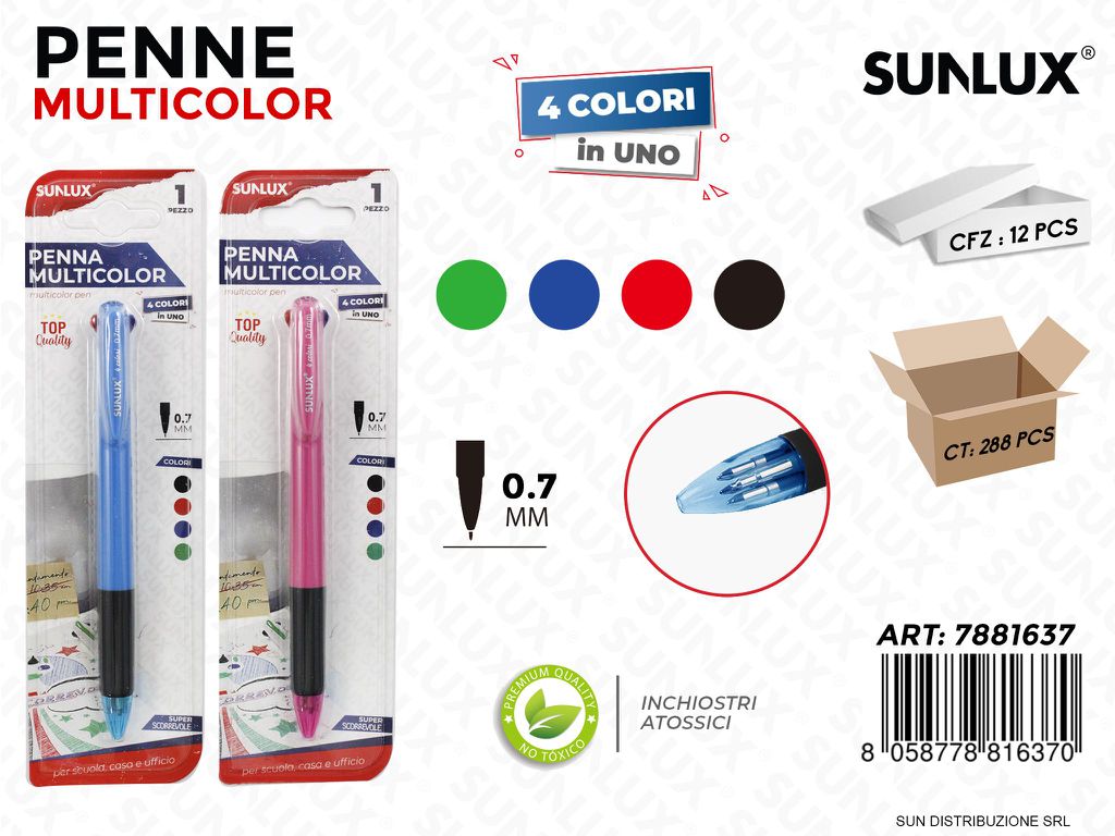 Bl.penne Multicolor 4COLORI 0.7MM Col. Ass.