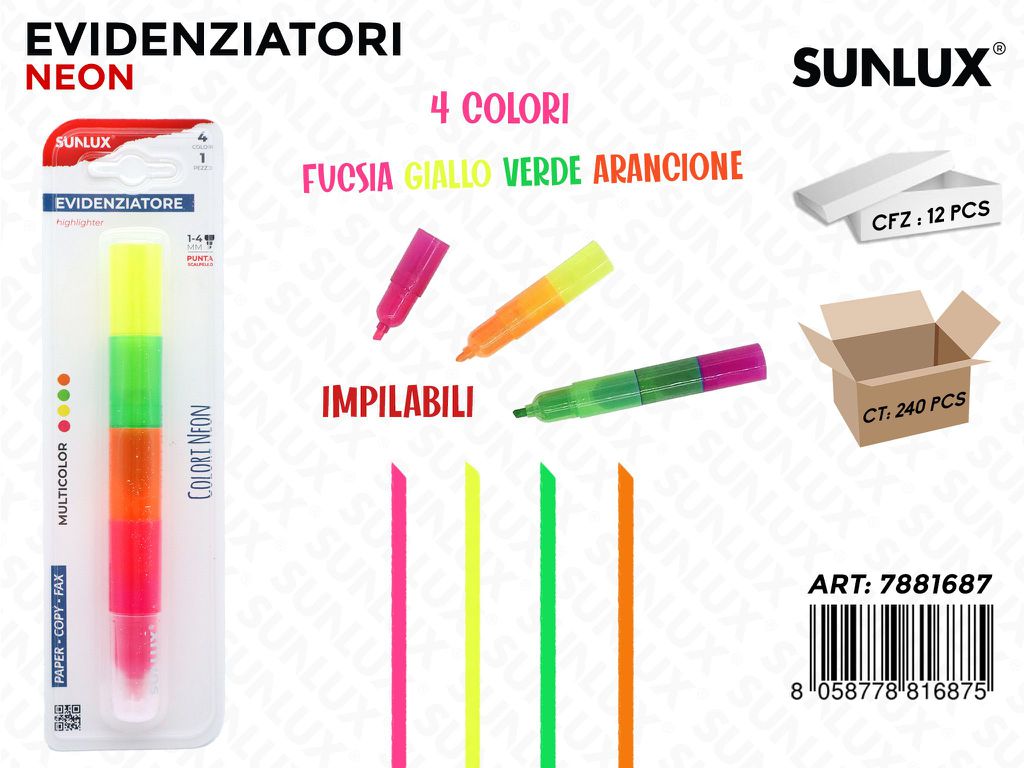 Evidenziatori 4 Col. Fluo Impilabili