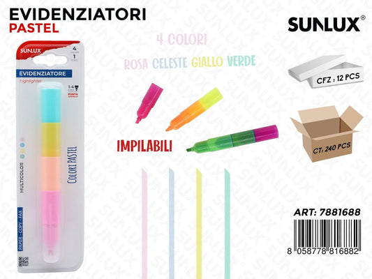Evidenziatori 4 Col. Pastel Impilabili