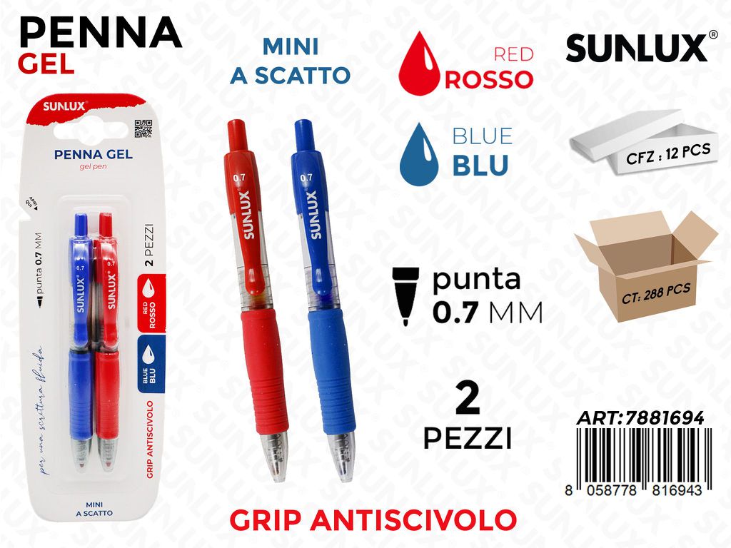 PENNA A SCATTO GEL MINI COL. ASS. 0.7MM 2PCS