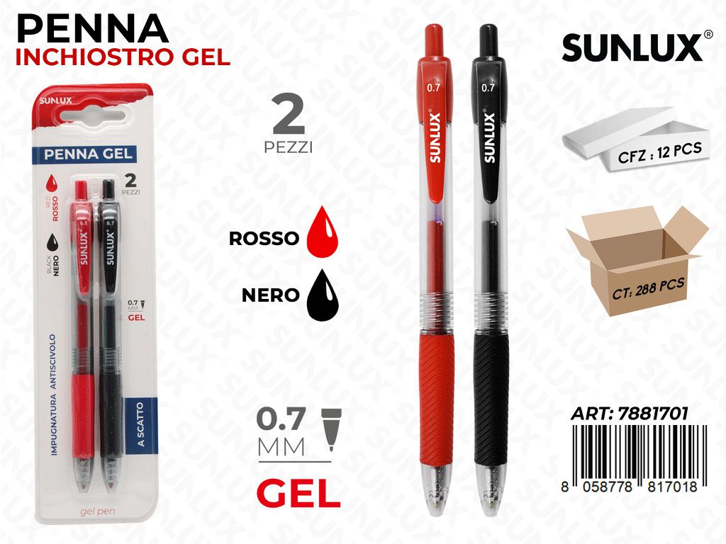 Penna a Scatto Gel Col. Ass. 0.7MM 2PCS