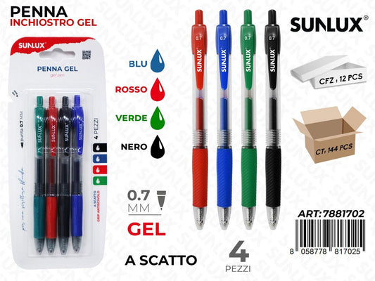 Penna a Scatto Gel Col. Ass. 0.7MM 4PCS