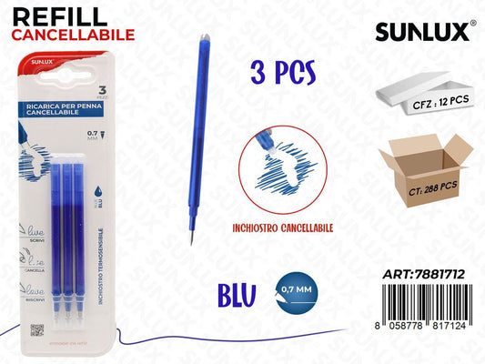 Sunlux Bl. Refill Cancellabile Blu 3 Pcs 0.7MM