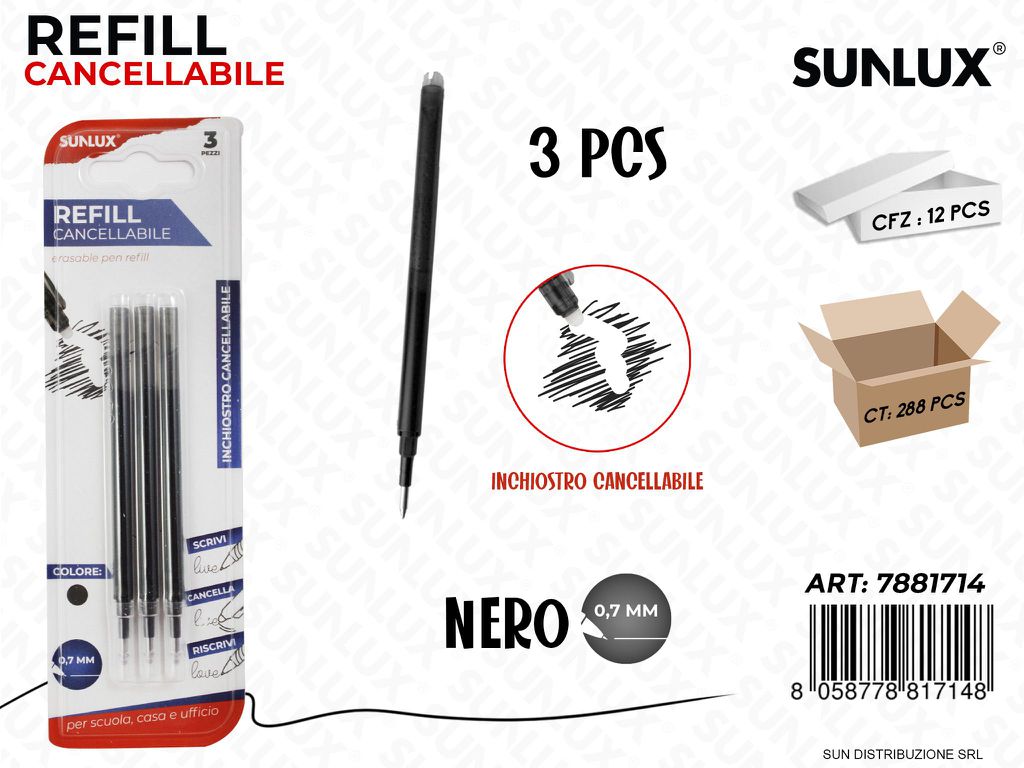 Bl. Refill Cancellabile Nero 3 Pcs 0.7MM