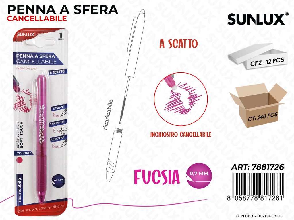 Penna a Scatto Cancellabile Ricar. Fucsia