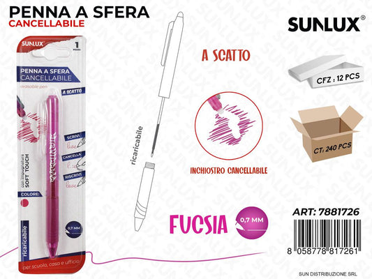 Penna a Scatto Cancellabile Ricar. Fucsia