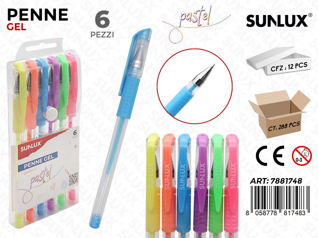 Sunlux Penne Gel Pastel 6 Pcs