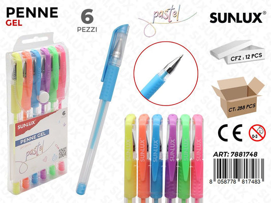 Sunlux Penne Gel Pastel 6 Pcs