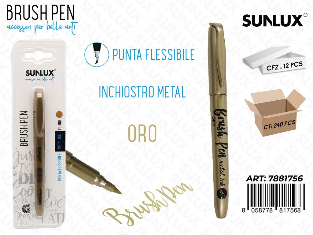 Bl. Brush Pen Metal Ink Oro Metal