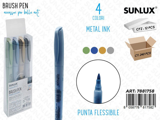 Sunlux Brush Pen 4PCS Col. Ass Metal