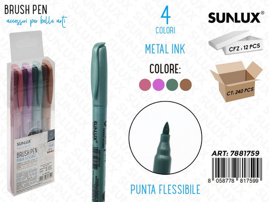 Ast. Brush Pen 4PCS Col. Ass Metal