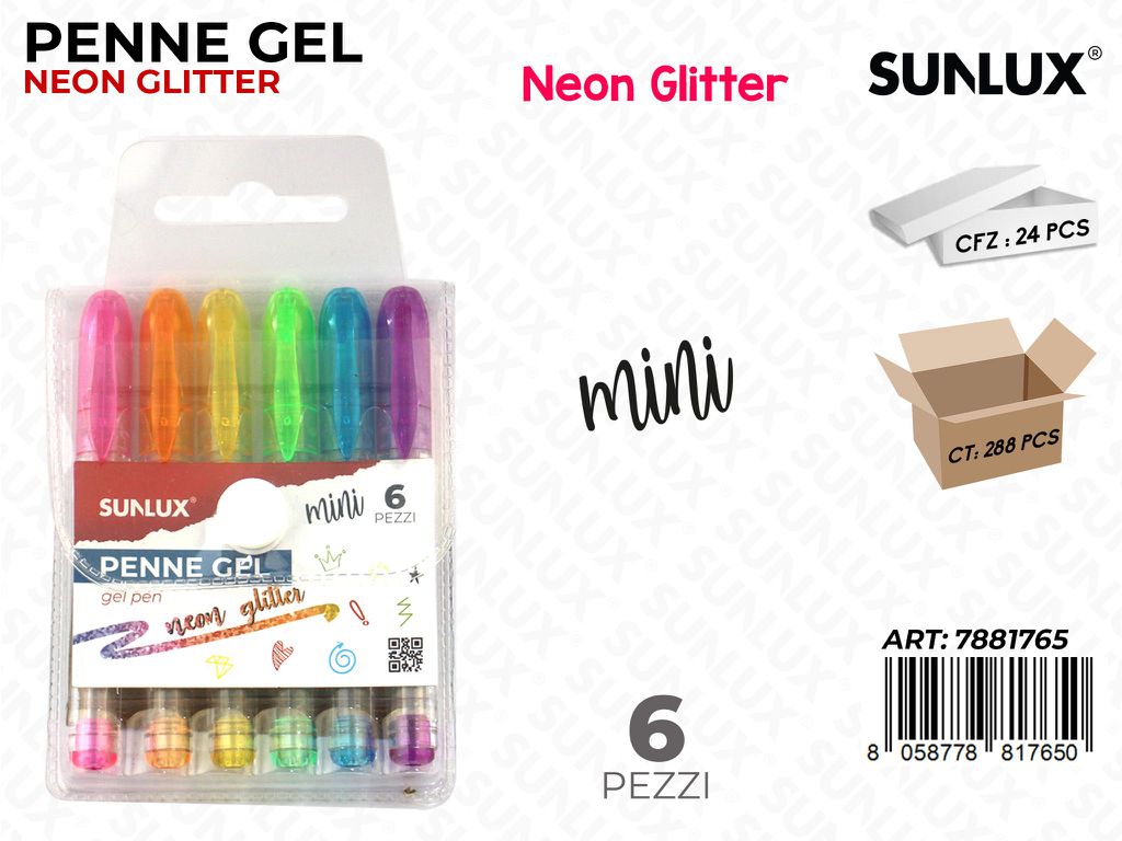 Sunlux Penne Gel Mini Neon Glitter 6PCS