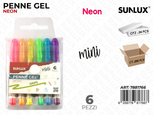 Sunlux Penne Gel Mini Neon 6PCS