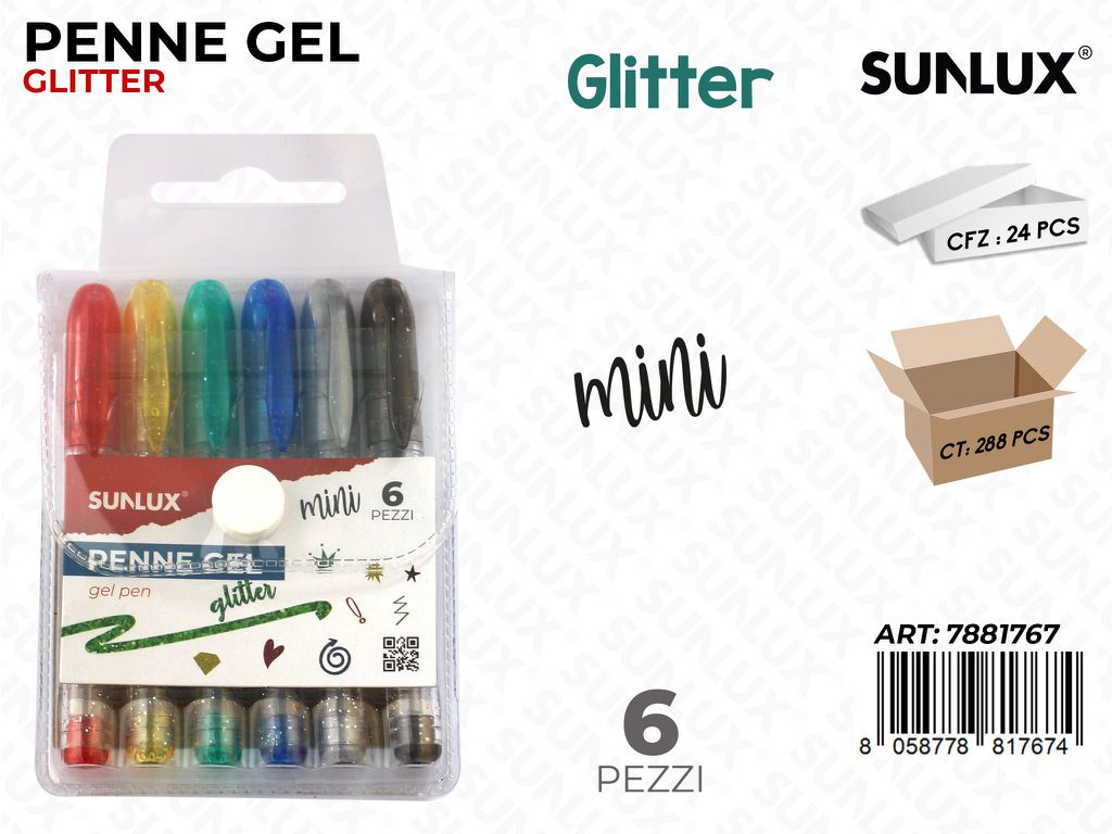 Sunlux Penne Gel Mini Glitter 6PCS