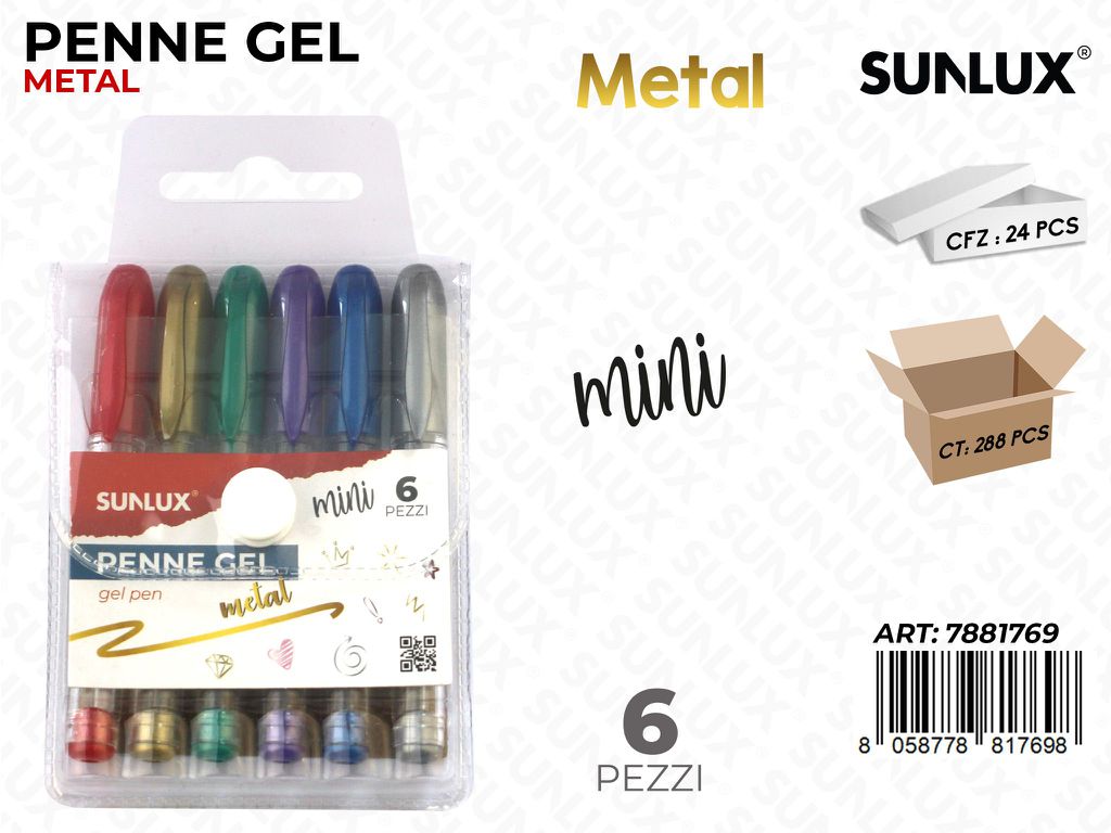 Sunlux Penne Gel Mini Metal 6PCS