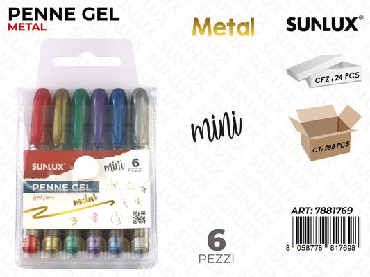 Sunlux Penne Gel Mini Metal 6PCS