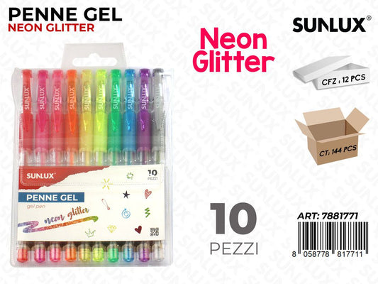 Sunlux Penne Gel Neon Glitter 10PCS