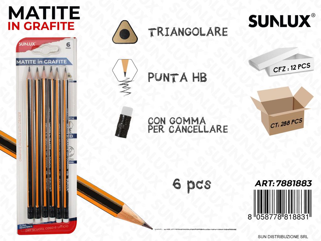 BL. MATITE DI GRAFITE HB TRIANG C/GOMMA 6PCS /PZ DA 12**