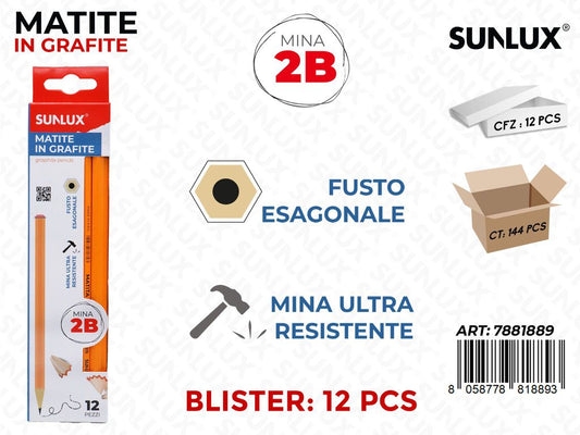 Sunlux Matite in Grafite 2B 12PCS