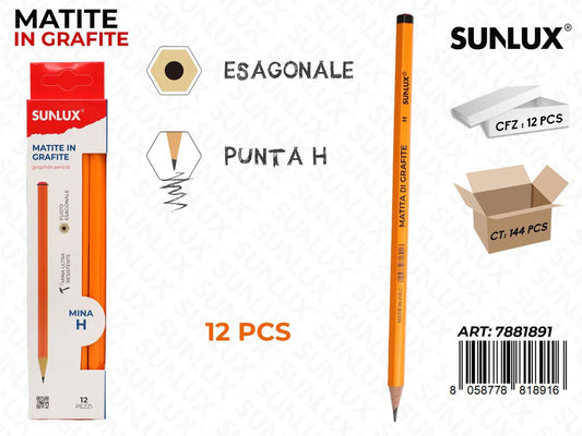 Sunlux Ast. 12PCS Matite di Grafite Punta H