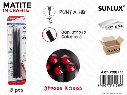 Matite in Grafite Hb c/ Strass Rosso 3PCS