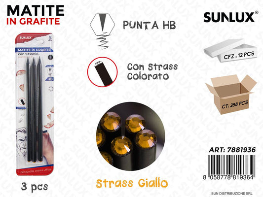 Matite in Grafite Hb c/ Strass Giallo 3PCS
