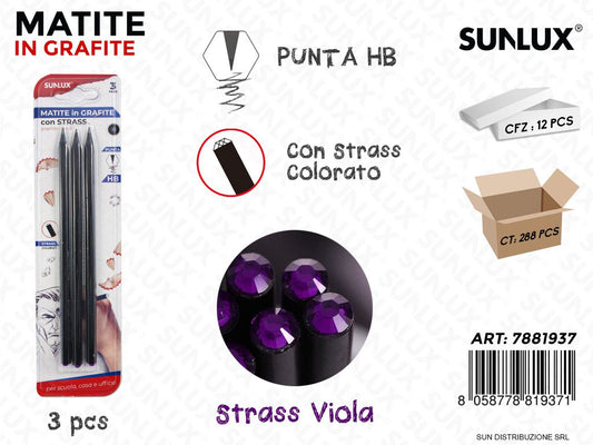 Matite in Grafite Hb c/ Strass Viola 3PCS