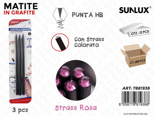 Matite in Grafite Hb c/ Strass Rosa 3PCS