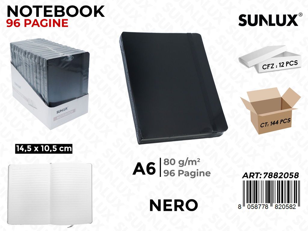 Agenda a Righe A6 Nero 10.5X14.8 Cm