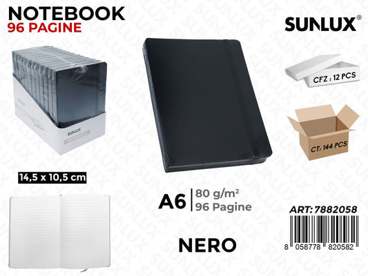 Agenda a Righe A6 Nero 10.5X14.8 Cm