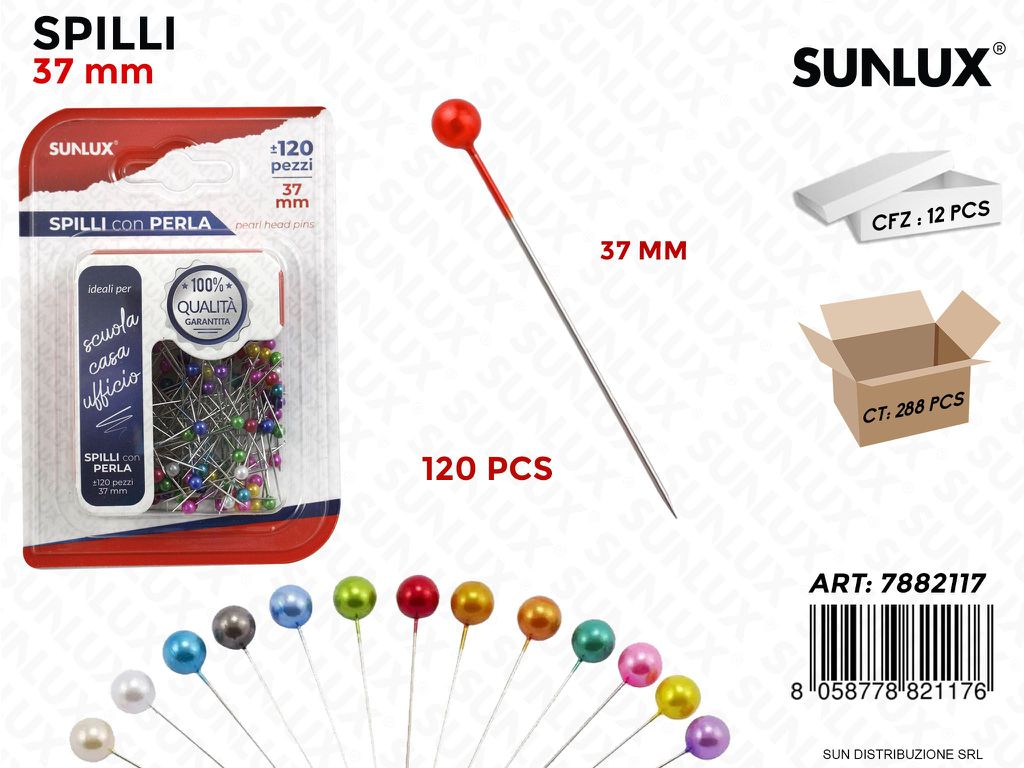 Bl. Spilli con Perla Col. Ass. 120PCS 37MM