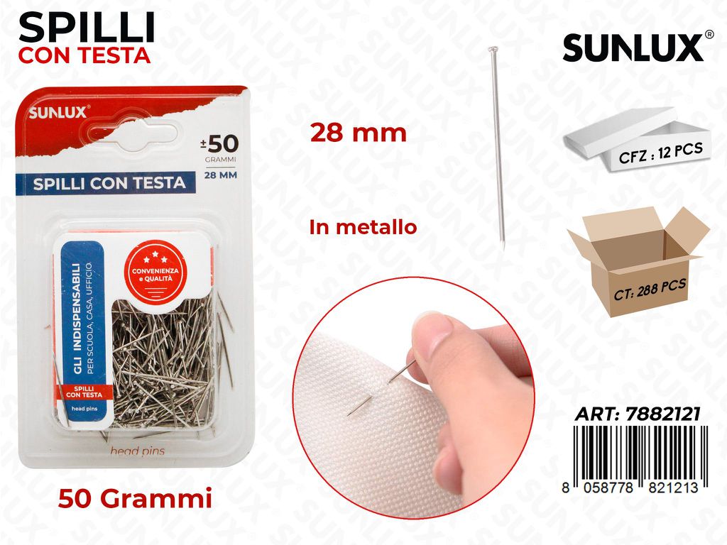 Bl. Spilli con Testa in Metallo 50GR 28MM/ Pz da 12