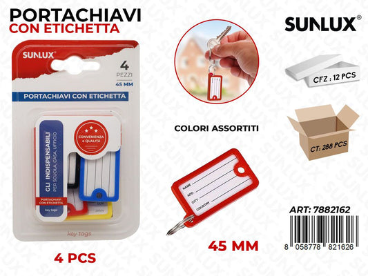 BL. PORTACHIAVI CON ETICHETTA ASS. 4PCS 45MM /PZ DA 12**