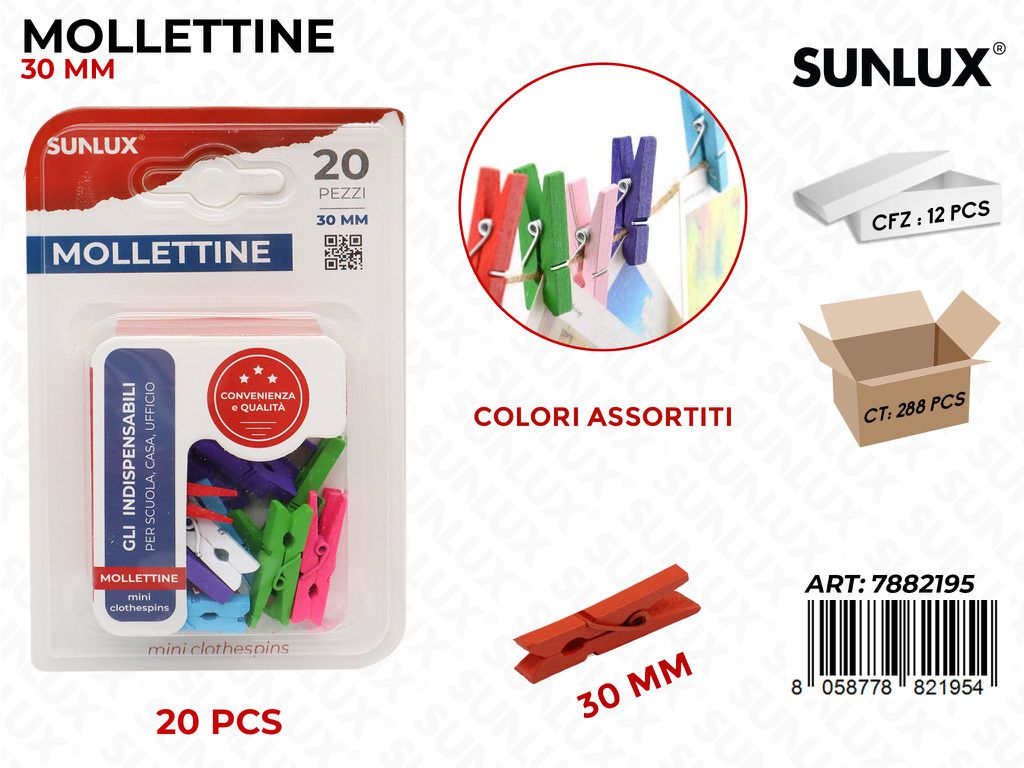 Bl. Mollettine Legno Col. Ass. 20PCS 30MM