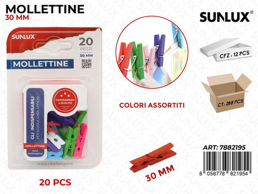 Bl. Mollettine Legno Col. Ass. 20PCS 30MM