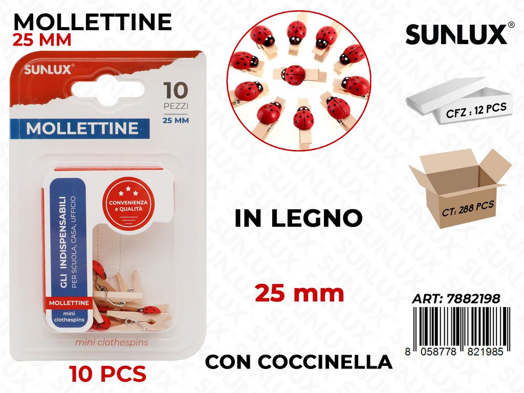 Bl. Mollettine Coccinella in Legno 10PCS 25MM