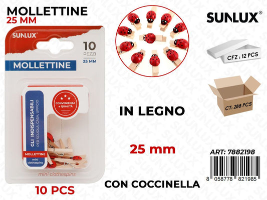 Bl. Mollettine Coccinella in Legno 10PCS 25MM