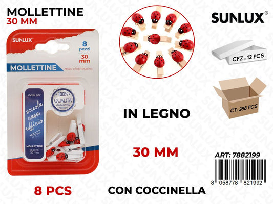 Bl. Mollettine Coccinella in Legno 8PCS 30MM