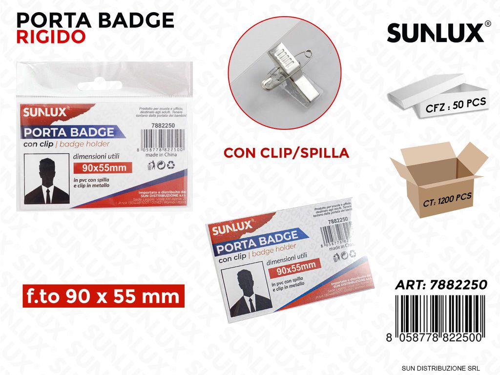 Porta Badge c/ Clip-spilla 90*55 Mm