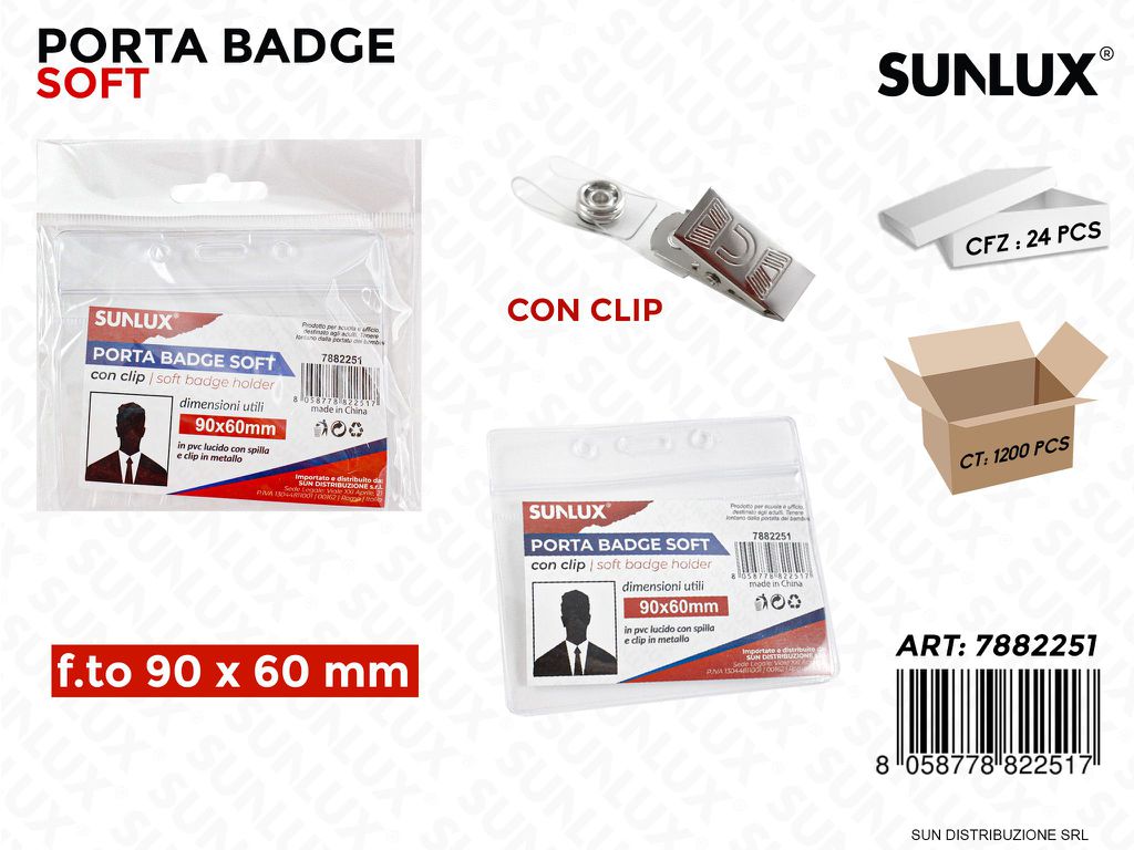 Porta Badge Soft c/ Clip 90*60 Mm